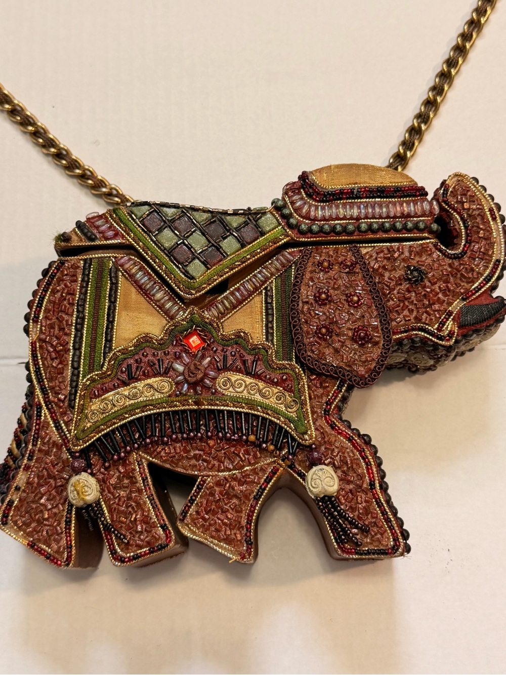 Mary Frances Themed Elephant Rare Boho Beaded Box Purse Collector Piece